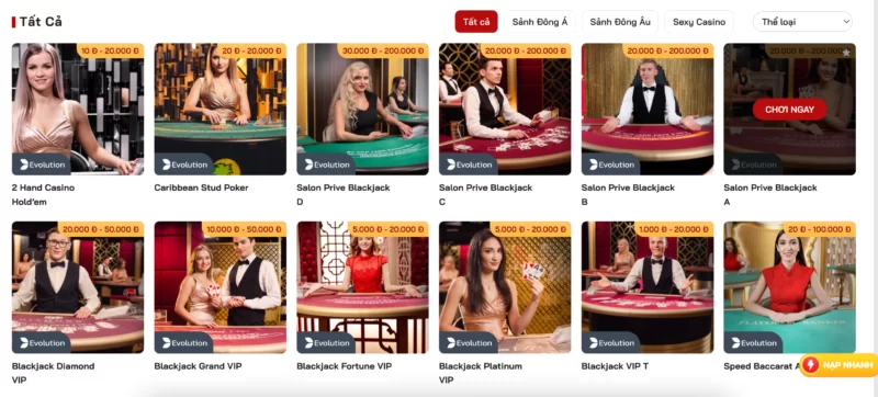 Một số sòng bài trực tuyến có sẵn tại nhà cái Red88